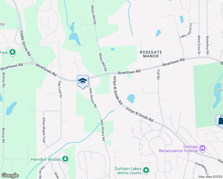 map of restaurants, bars, coffee shops, grocery stores, and more near 6785 Virlyn B Smith Road in Fairburn