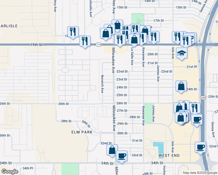 map of restaurants, bars, coffee shops, grocery stores, and more near 6506 24th Street in Lubbock