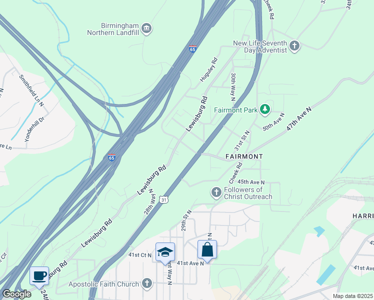 map of restaurants, bars, coffee shops, grocery stores, and more near 2912 47th Avenue North in Birmingham
