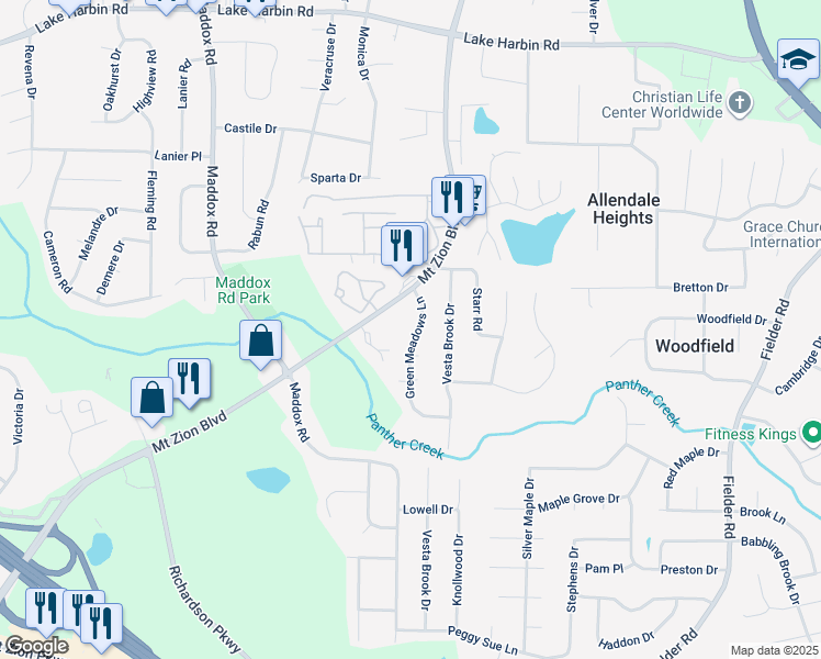map of restaurants, bars, coffee shops, grocery stores, and more near 6675 Green Meadows Lane in Morrow