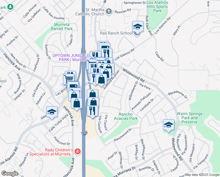 map of restaurants, bars, coffee shops, grocery stores, and more near 25060 Calle Viejo in Murrieta