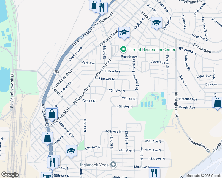 map of restaurants, bars, coffee shops, grocery stores, and more near 5009 41st Way North in Birmingham