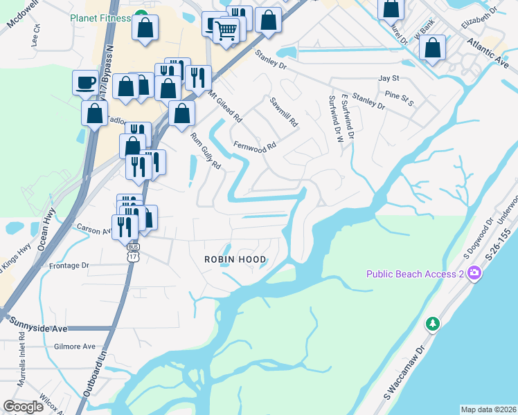 map of restaurants, bars, coffee shops, grocery stores, and more near 533 Old Field Road in Murrells Inlet