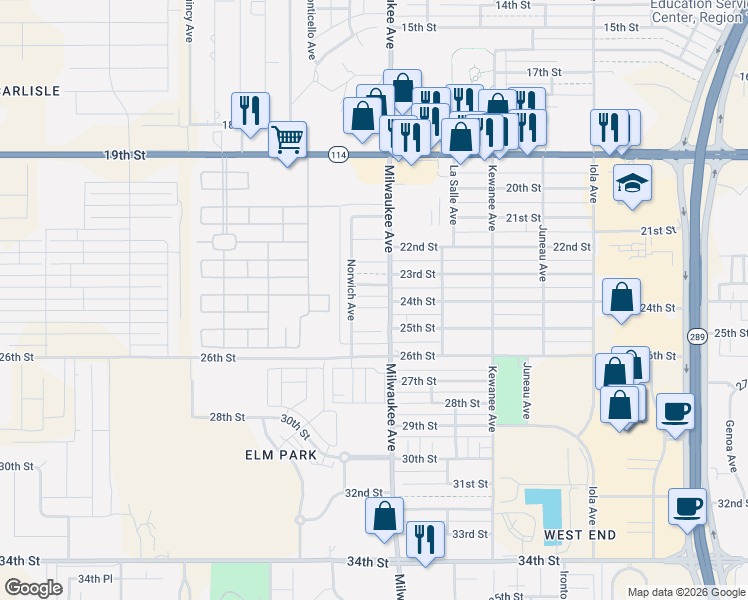 map of restaurants, bars, coffee shops, grocery stores, and more near 6507 23rd Street in Lubbock