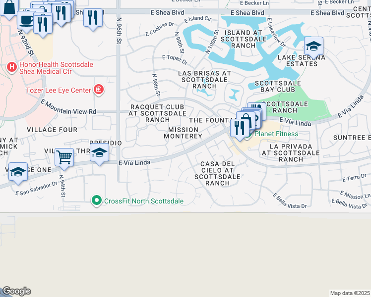 map of restaurants, bars, coffee shops, grocery stores, and more near 9603 North 100th Street in Scottsdale
