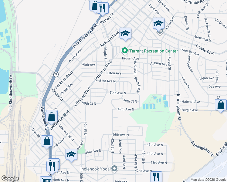 map of restaurants, bars, coffee shops, grocery stores, and more near 5009 41st Way North in Birmingham