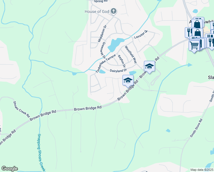 map of restaurants, bars, coffee shops, grocery stores, and more near Emerson Trail in Covington