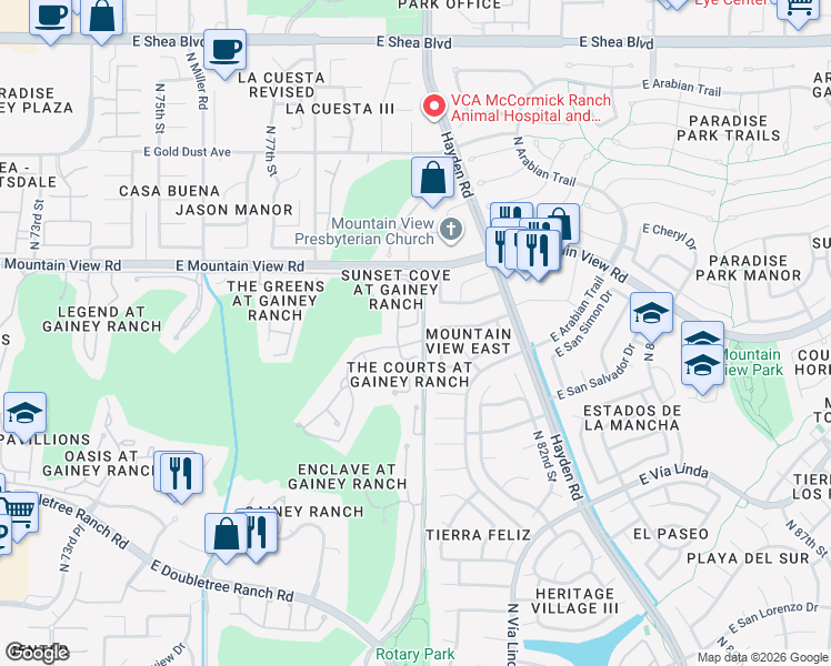 map of restaurants, bars, coffee shops, grocery stores, and more near 9464 North 80th Place in Scottsdale
