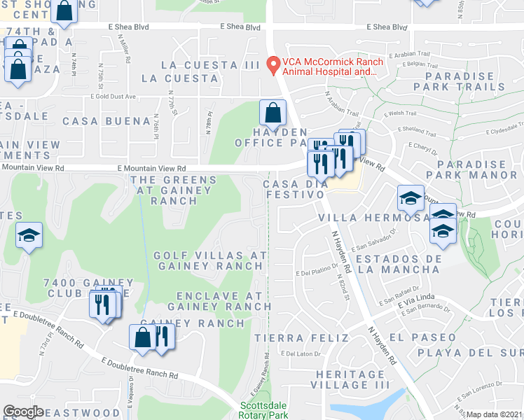 map of restaurants, bars, coffee shops, grocery stores, and more near 9464 North 80th Place in Scottsdale