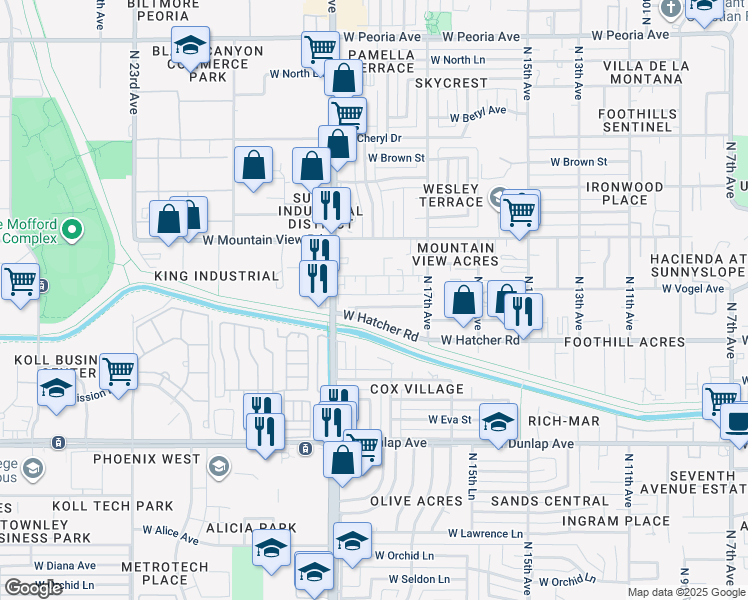 map of restaurants, bars, coffee shops, grocery stores, and more near 9451 North 18th Drive in Phoenix