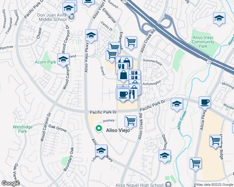 map of restaurants, bars, coffee shops, grocery stores, and more near 26791 Aliso Creek Road in Aliso Viejo