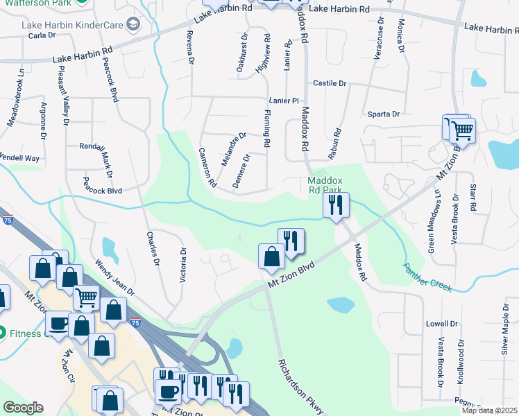 map of restaurants, bars, coffee shops, grocery stores, and more near 6703 Cameron Road in Morrow