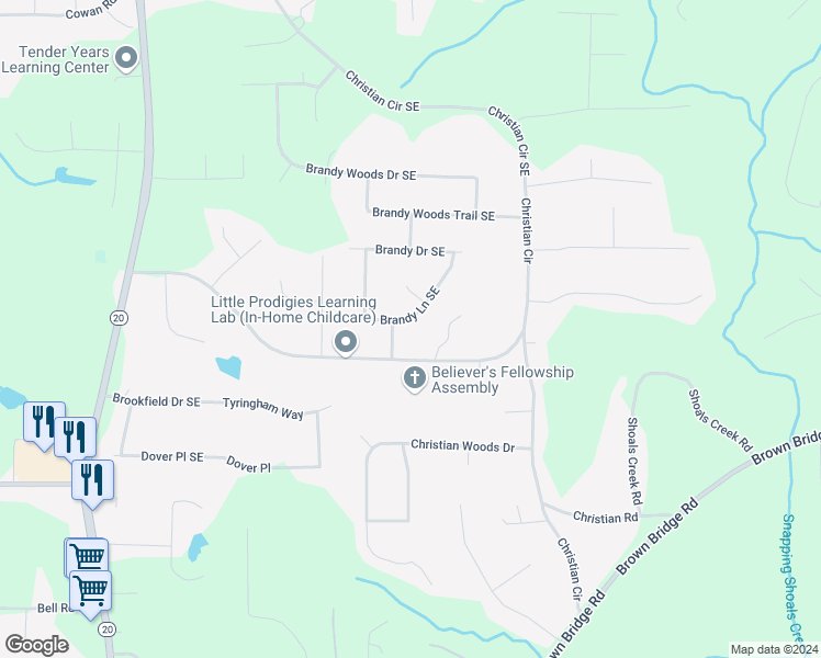 map of restaurants, bars, coffee shops, grocery stores, and more near 1887 Brandy Lane Southeast in Conyers