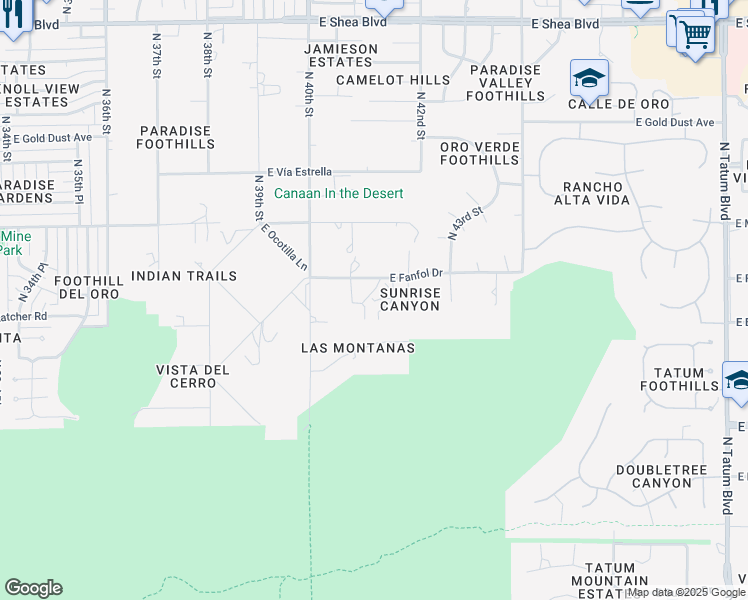 map of restaurants, bars, coffee shops, grocery stores, and more near 4101 East Fanfol Drive in Phoenix