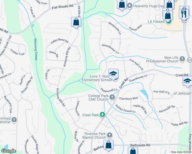 map of restaurants, bars, coffee shops, grocery stores, and more near 25 Peppermill Court in Atlanta