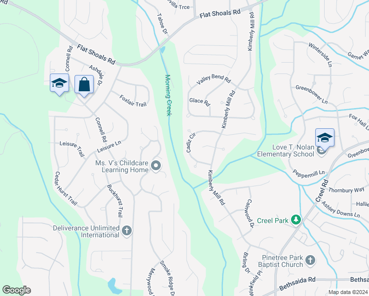 map of restaurants, bars, coffee shops, grocery stores, and more near 3175 Cadiz Circle in Atlanta