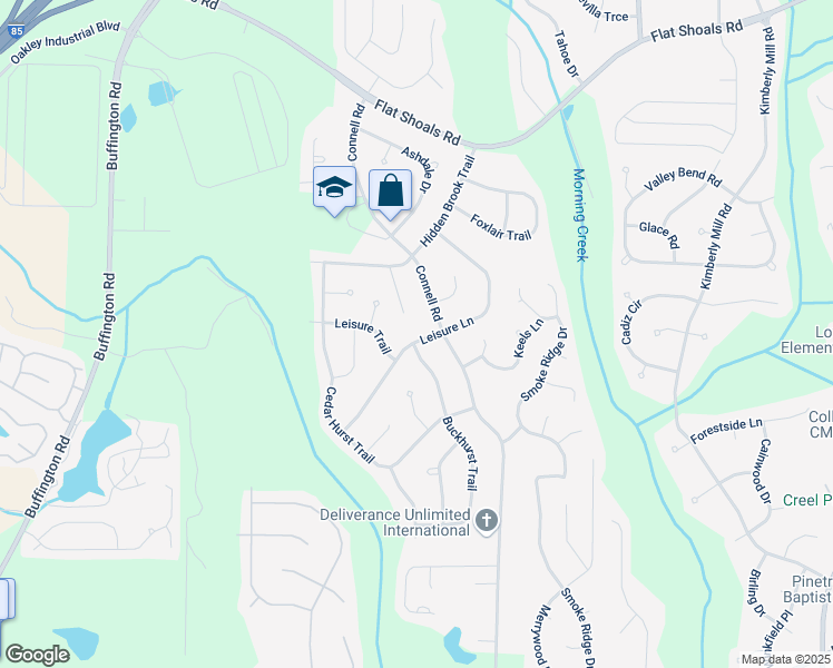 map of restaurants, bars, coffee shops, grocery stores, and more near 3655 Leisure Lane in Atlanta