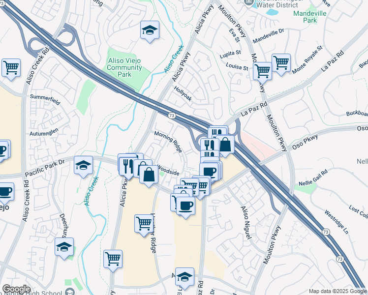 map of restaurants, bars, coffee shops, grocery stores, and more near 63 Bentwood Lane in Aliso Viejo