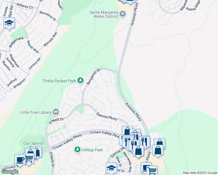 map of restaurants, bars, coffee shops, grocery stores, and more near 10 Edendale Street in Ladera Ranch