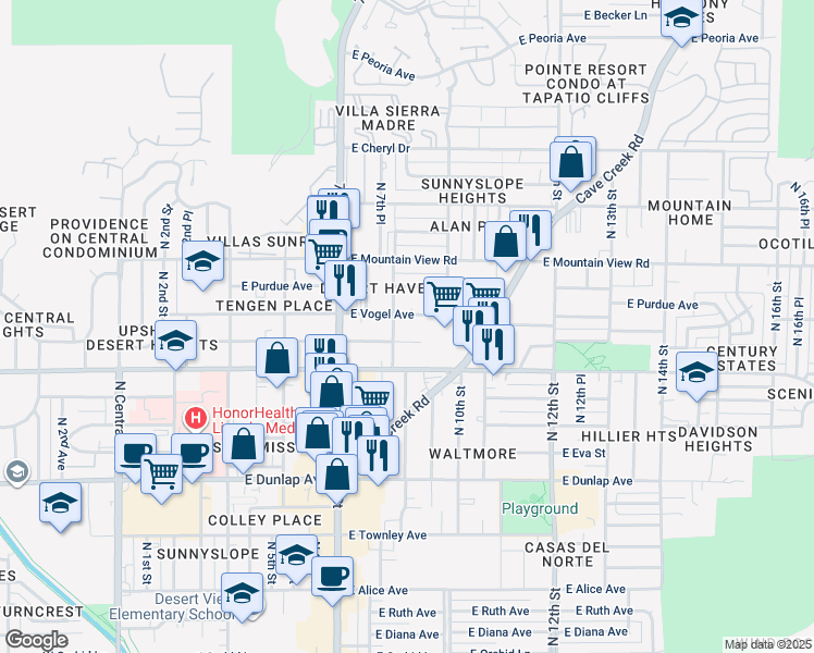 map of restaurants, bars, coffee shops, grocery stores, and more near 809 East Vogel Avenue in Phoenix