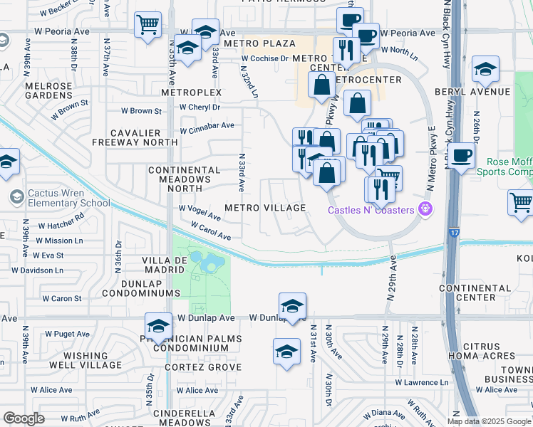 map of restaurants, bars, coffee shops, grocery stores, and more near 9440 North 32nd Avenue in Phoenix