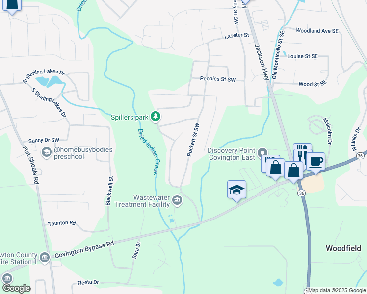 map of restaurants, bars, coffee shops, grocery stores, and more near 9186 Puckett Street Southwest in Covington