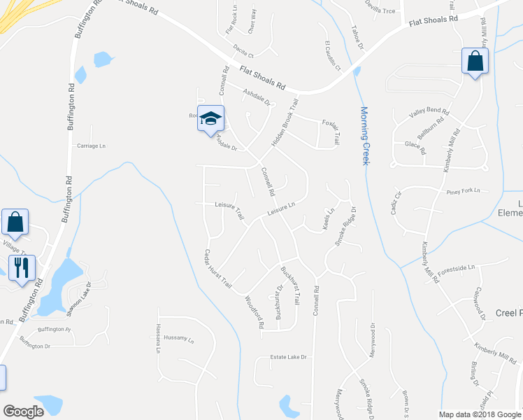 map of restaurants, bars, coffee shops, grocery stores, and more near 3655 Leisure Lane in Atlanta