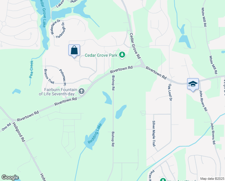 map of restaurants, bars, coffee shops, grocery stores, and more near 6711 Bishop Road in Fairburn