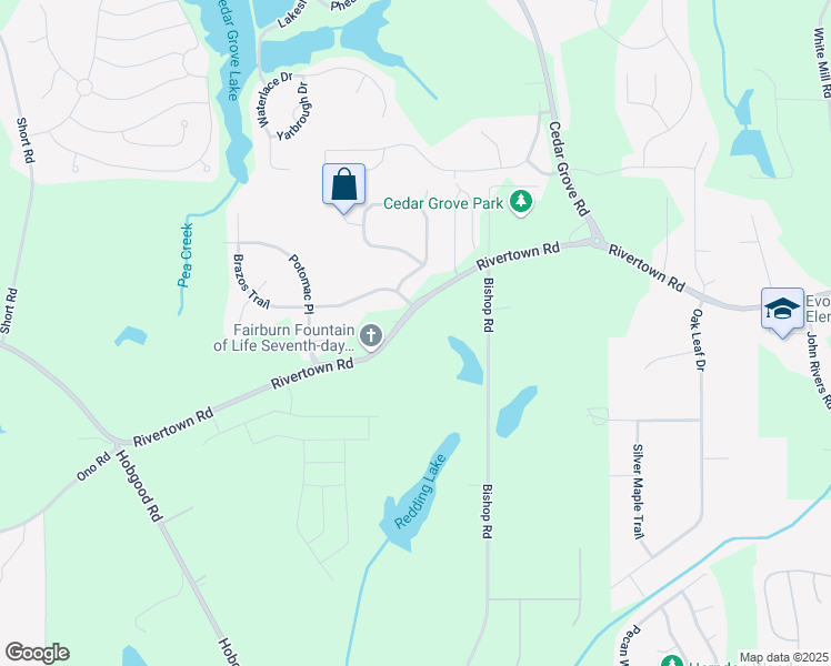 map of restaurants, bars, coffee shops, grocery stores, and more near 7512 RiverTown Road in Fairburn