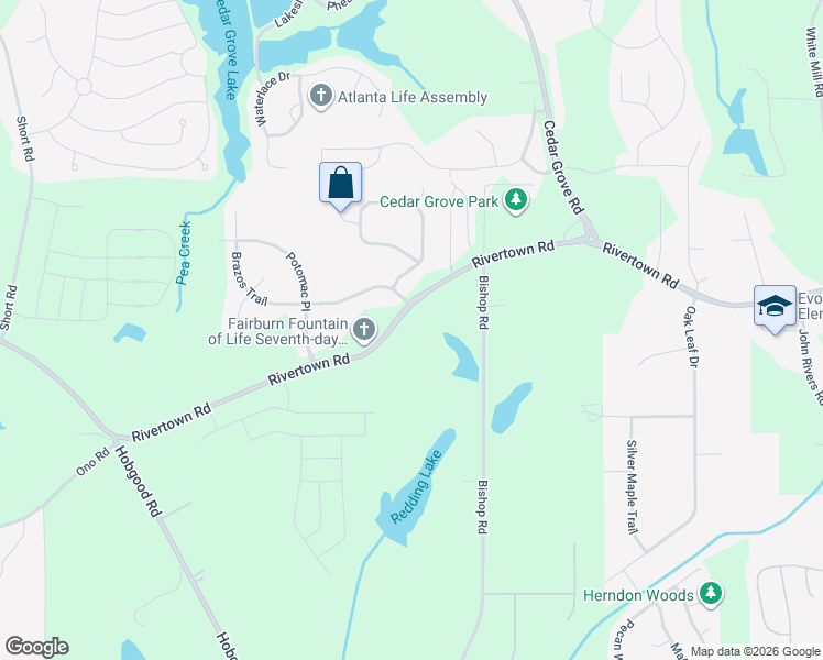 map of restaurants, bars, coffee shops, grocery stores, and more near 7580 RiverTown Road in Fairburn