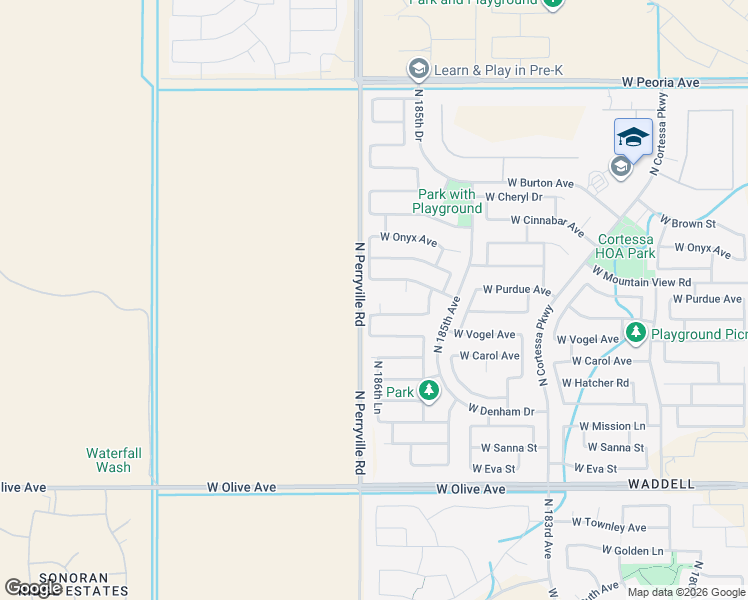 map of restaurants, bars, coffee shops, grocery stores, and more near 9718 North Pembroke Court in Waddell
