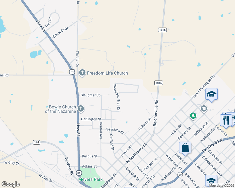 map of restaurants, bars, coffee shops, grocery stores, and more near 1302 Woodland Trail Dr in Bowie