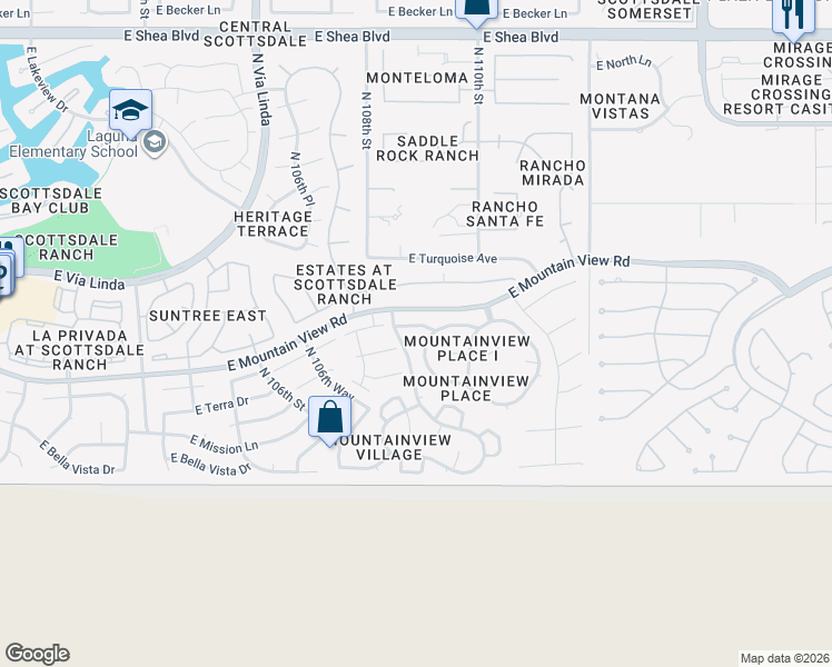 map of restaurants, bars, coffee shops, grocery stores, and more near 10815 East San Salvador Drive in Scottsdale