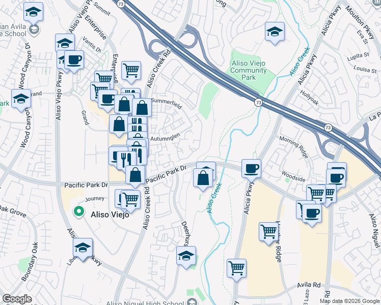 map of restaurants, bars, coffee shops, grocery stores, and more near 111 Mayfair in Aliso Viejo