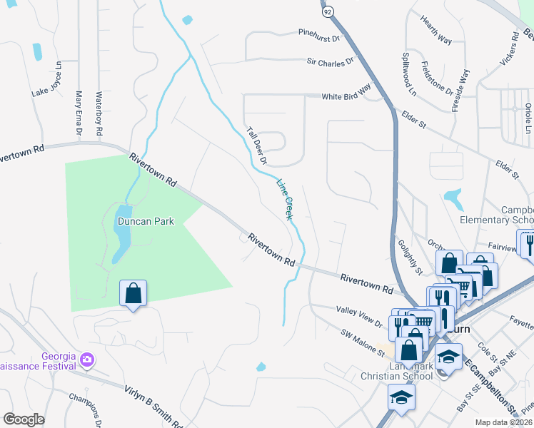 map of restaurants, bars, coffee shops, grocery stores, and more near 1060 Colony Trail in Fairburn
