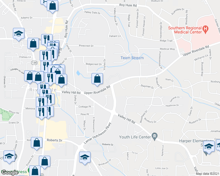 map of restaurants, bars, coffee shops, grocery stores, and more near 392 Upper Riverdale Road in Riverdale