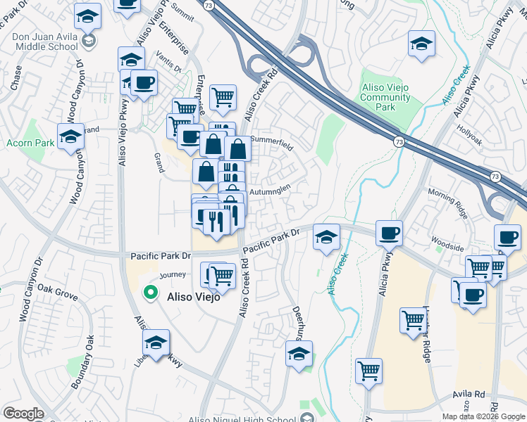 map of restaurants, bars, coffee shops, grocery stores, and more near 6 Ovation Lane in Aliso Viejo