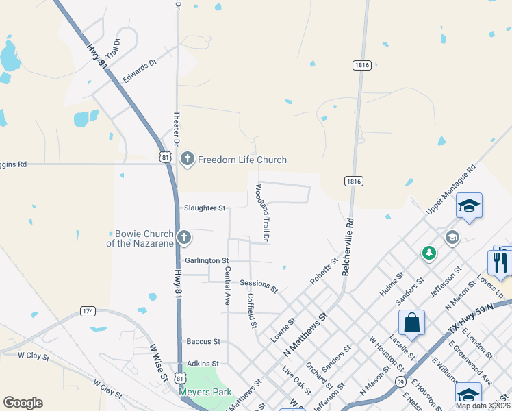 map of restaurants, bars, coffee shops, grocery stores, and more near 1302 Woodland Trail Drive in Bowie