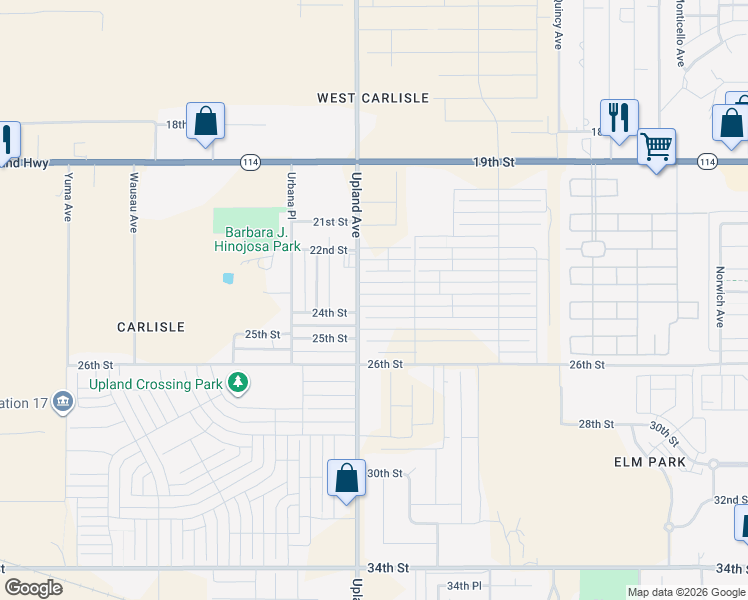 map of restaurants, bars, coffee shops, grocery stores, and more near 2212-2364 Upland Avenue in Lubbock