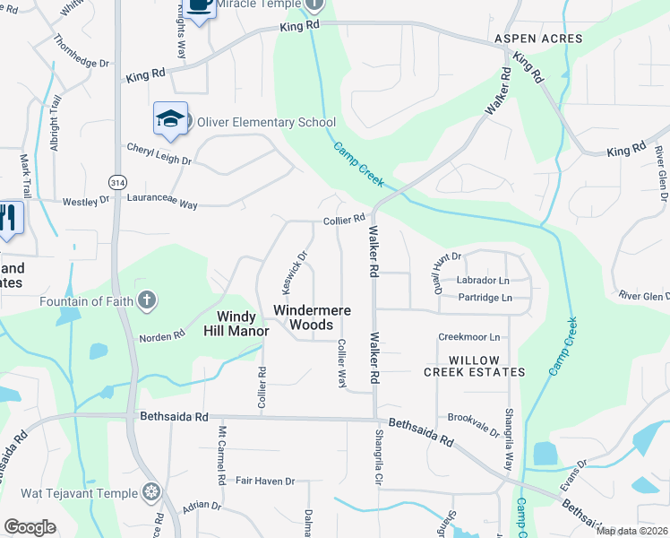 map of restaurants, bars, coffee shops, grocery stores, and more near 6669 Collier Way in Riverdale