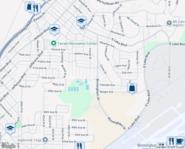 map of restaurants, bars, coffee shops, grocery stores, and more near 1021 Forest Street in Birmingham