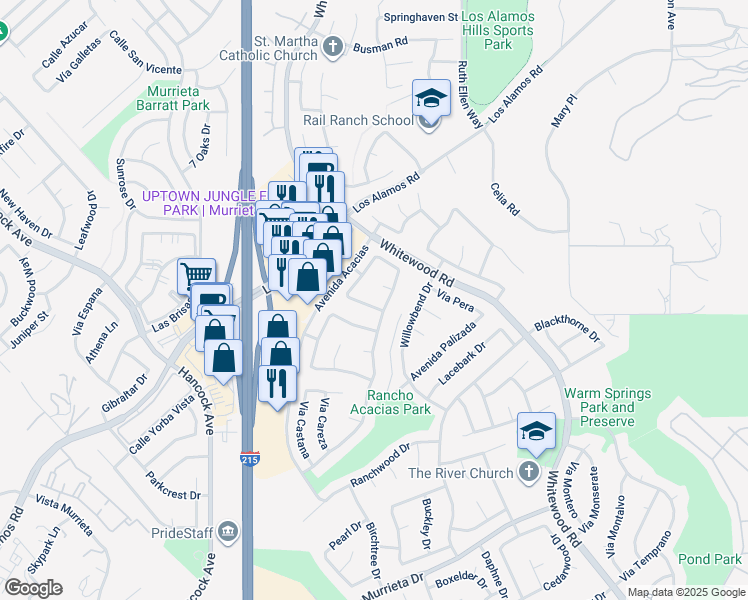 map of restaurants, bars, coffee shops, grocery stores, and more near 25122 Camino Mancho in Murrieta