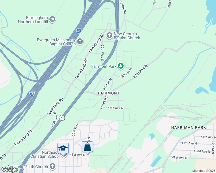 map of restaurants, bars, coffee shops, grocery stores, and more near 4845 31st Street North in Birmingham
