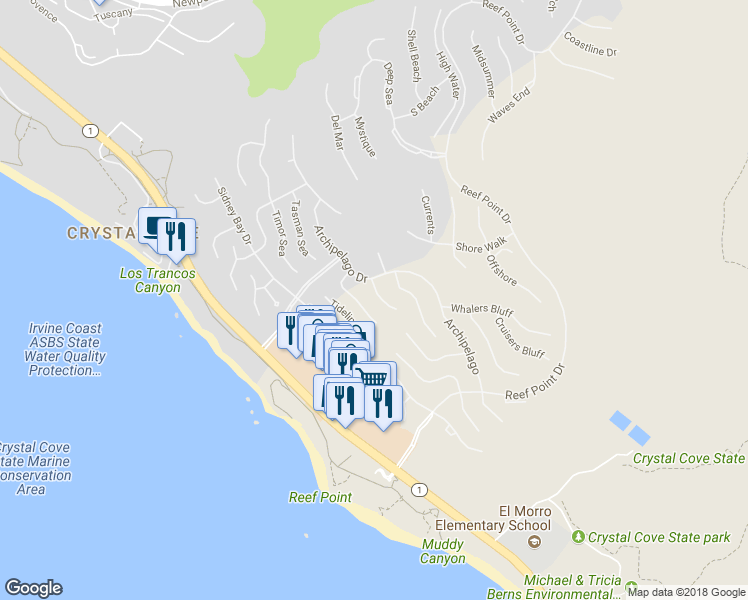 map of restaurants, bars, coffee shops, grocery stores, and more near 8 Rockshore Bluff in Newport Beach