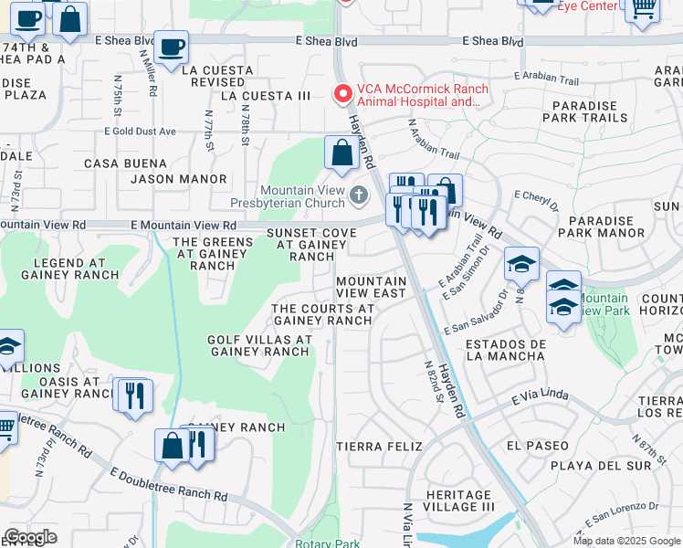 map of restaurants, bars, coffee shops, grocery stores, and more near 9464 North 80th Place in Scottsdale