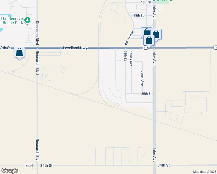 map of restaurants, bars, coffee shops, grocery stores, and more near 8981-8999 25th Street in Lubbock
