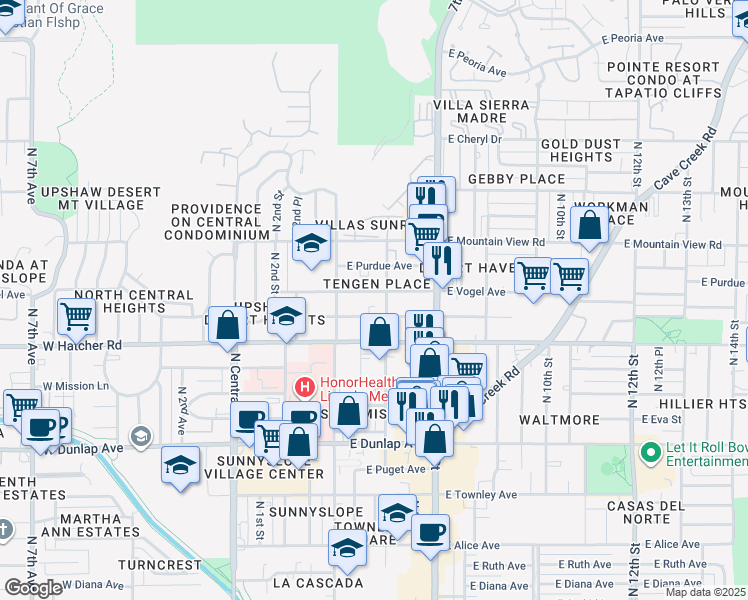 map of restaurants, bars, coffee shops, grocery stores, and more near 337 East Vogel Avenue in Phoenix