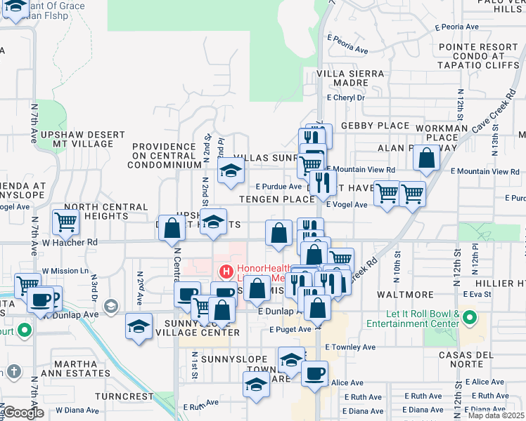 map of restaurants, bars, coffee shops, grocery stores, and more near 337 East Vogel Avenue in Phoenix