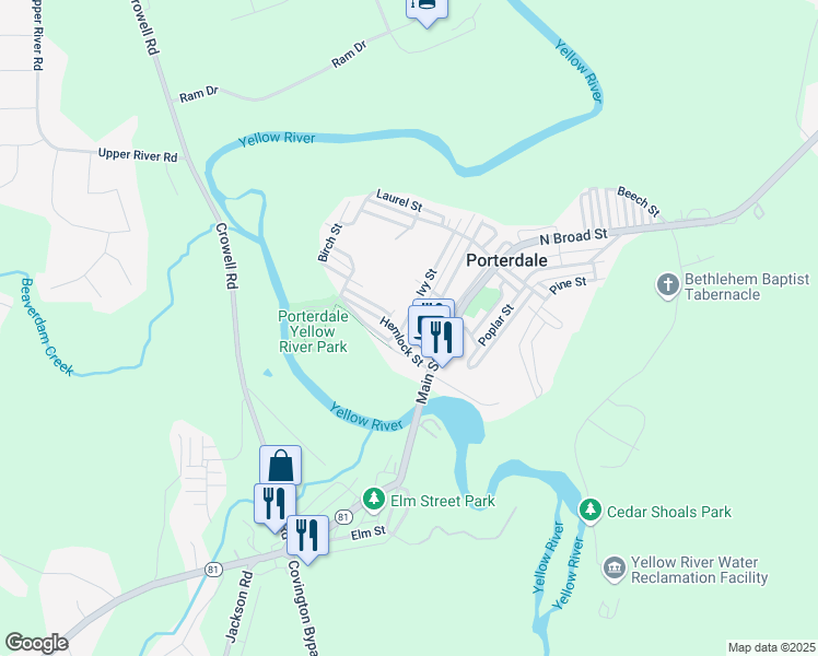 map of restaurants, bars, coffee shops, grocery stores, and more near 4 Ivy Street in Porterdale