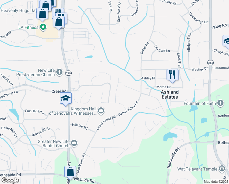 map of restaurants, bars, coffee shops, grocery stores, and more near 6897 Estepona Street in Atlanta